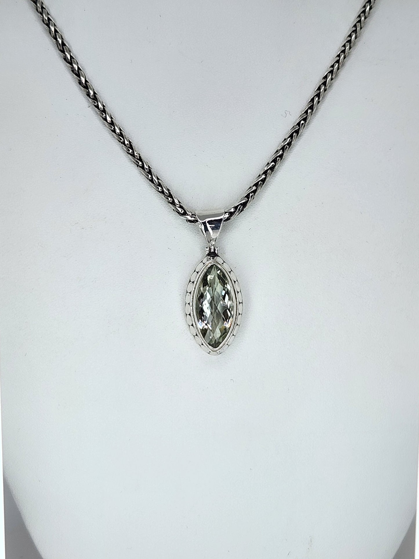 Janice Carson - Green Amethyst Marquis Cut Stone with Sterling Silver Necklace