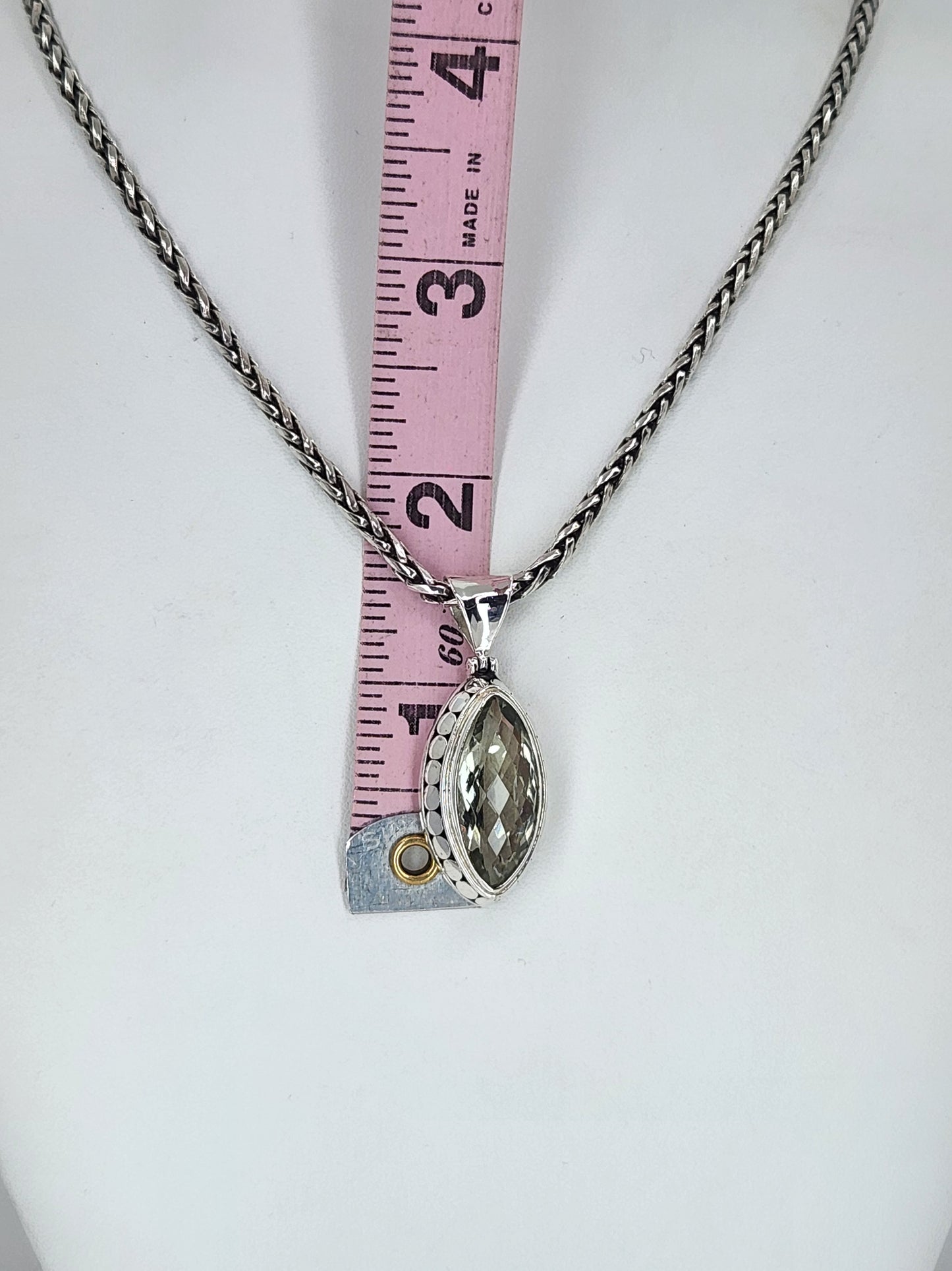 Janice Carson - Green Amethyst Marquis Cut Stone with Sterling Silver Necklace