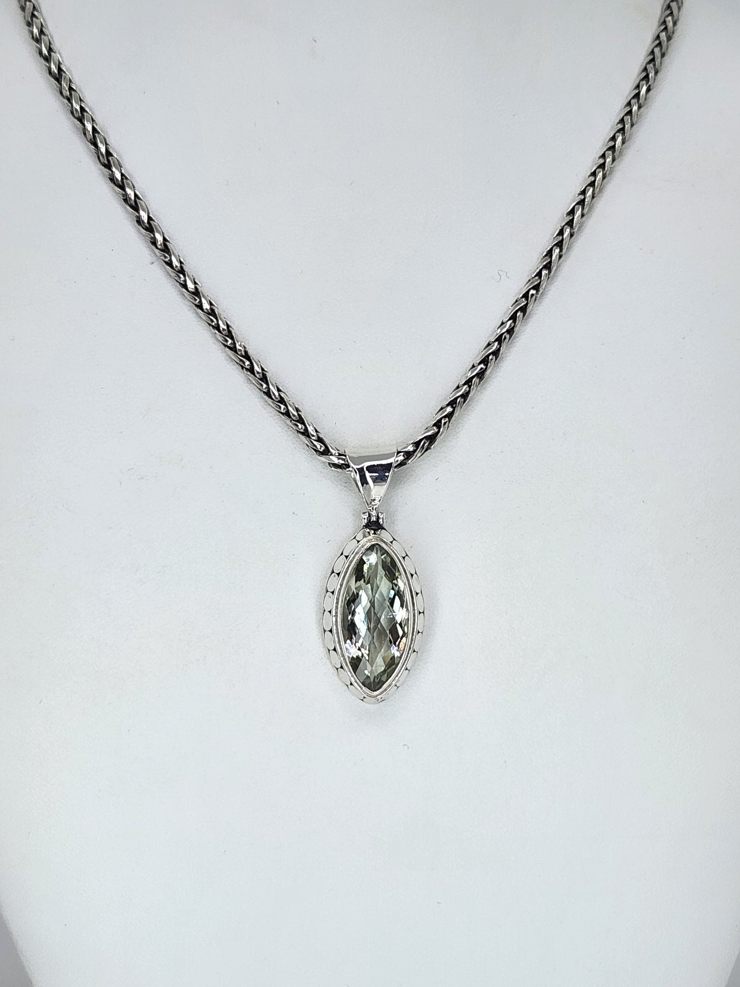 Janice Carson - Green Amethyst Marquis Cut Stone with Sterling Silver Necklace