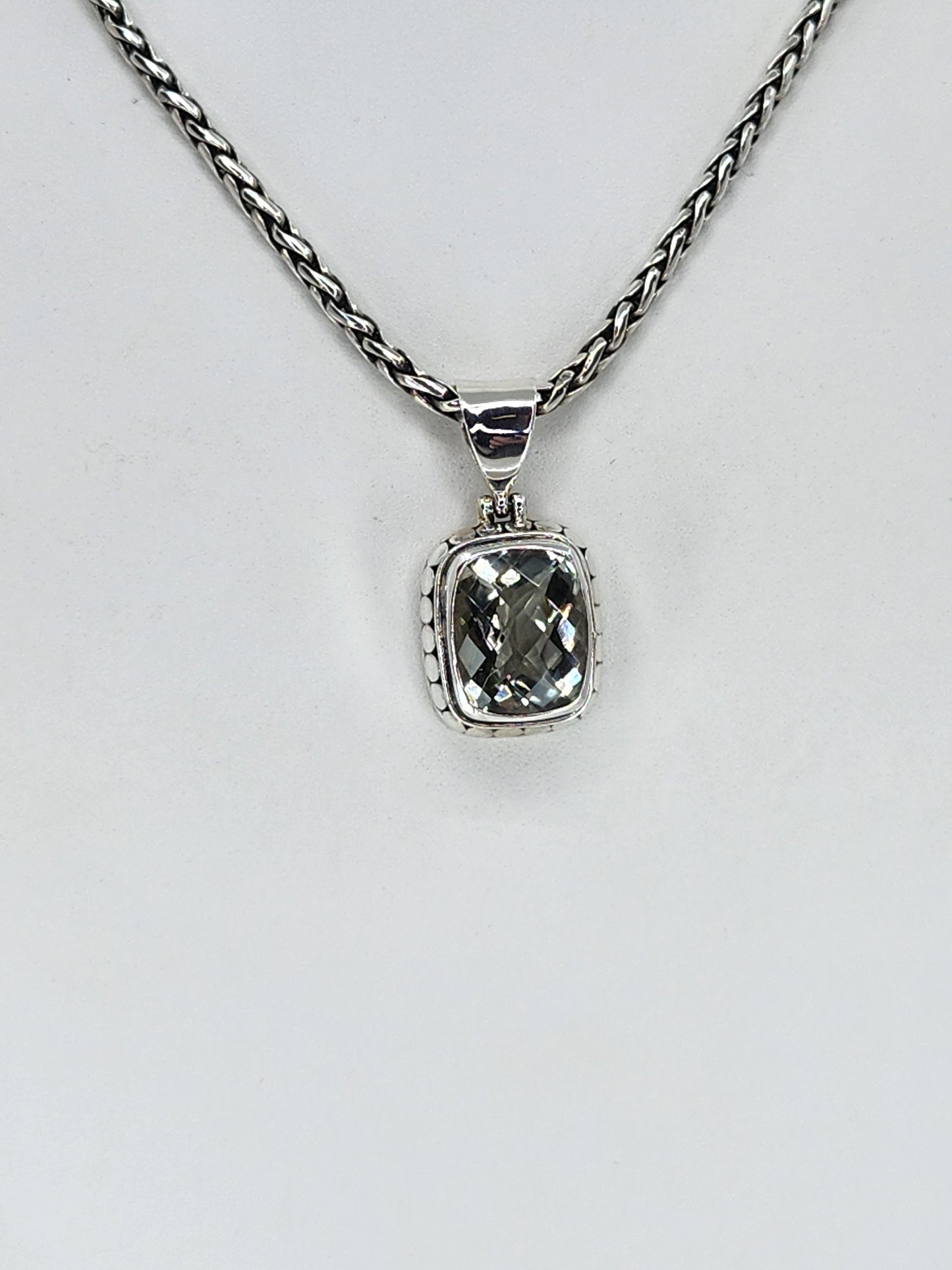 Janice Carson - Green Amethyst Small Rectangle Cut Pendant With Sterling Silver Necklace