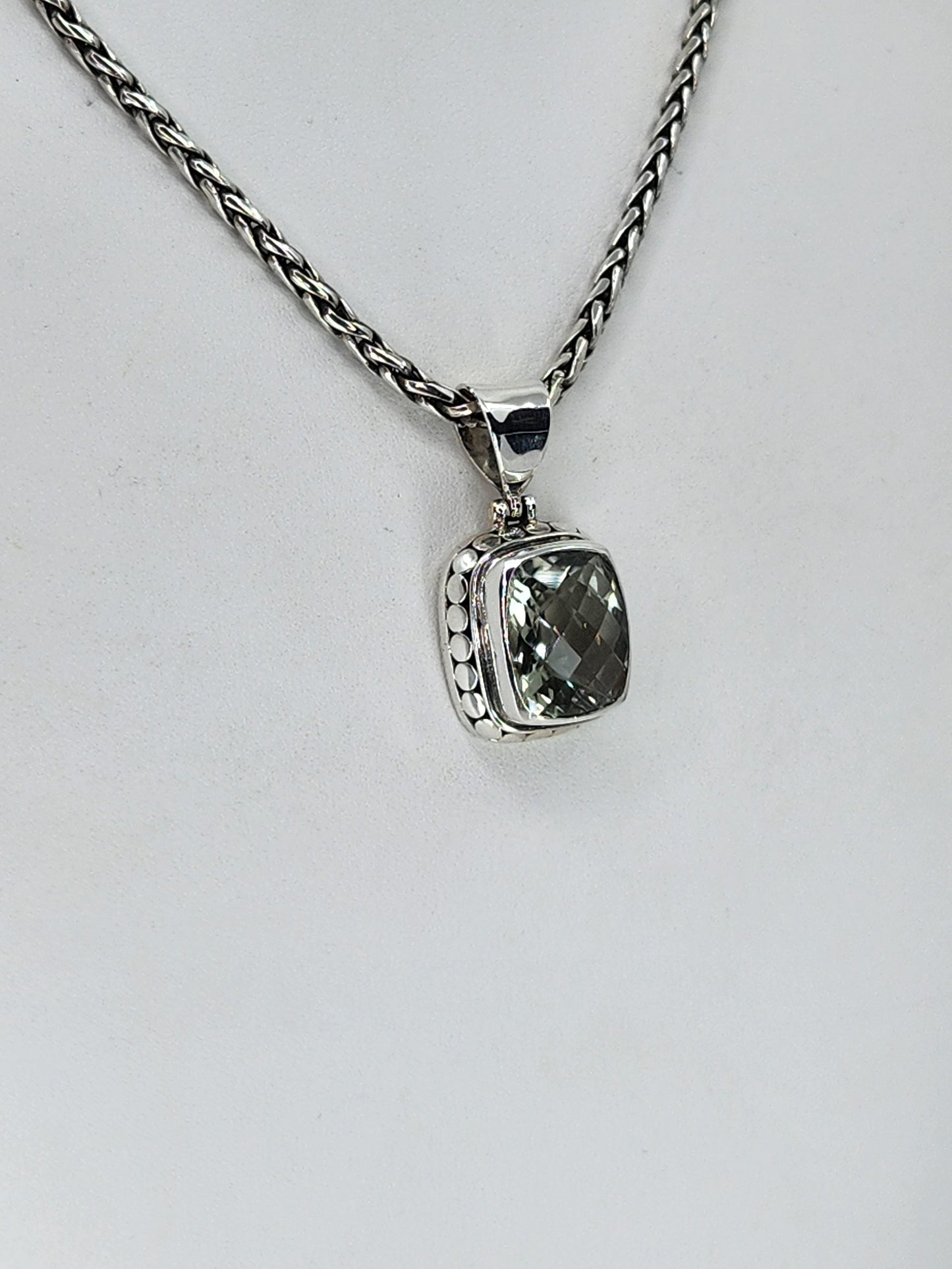 Janice Carson - Green Amethyst Small Rectangle Cut Pendant With Sterling Silver Necklace