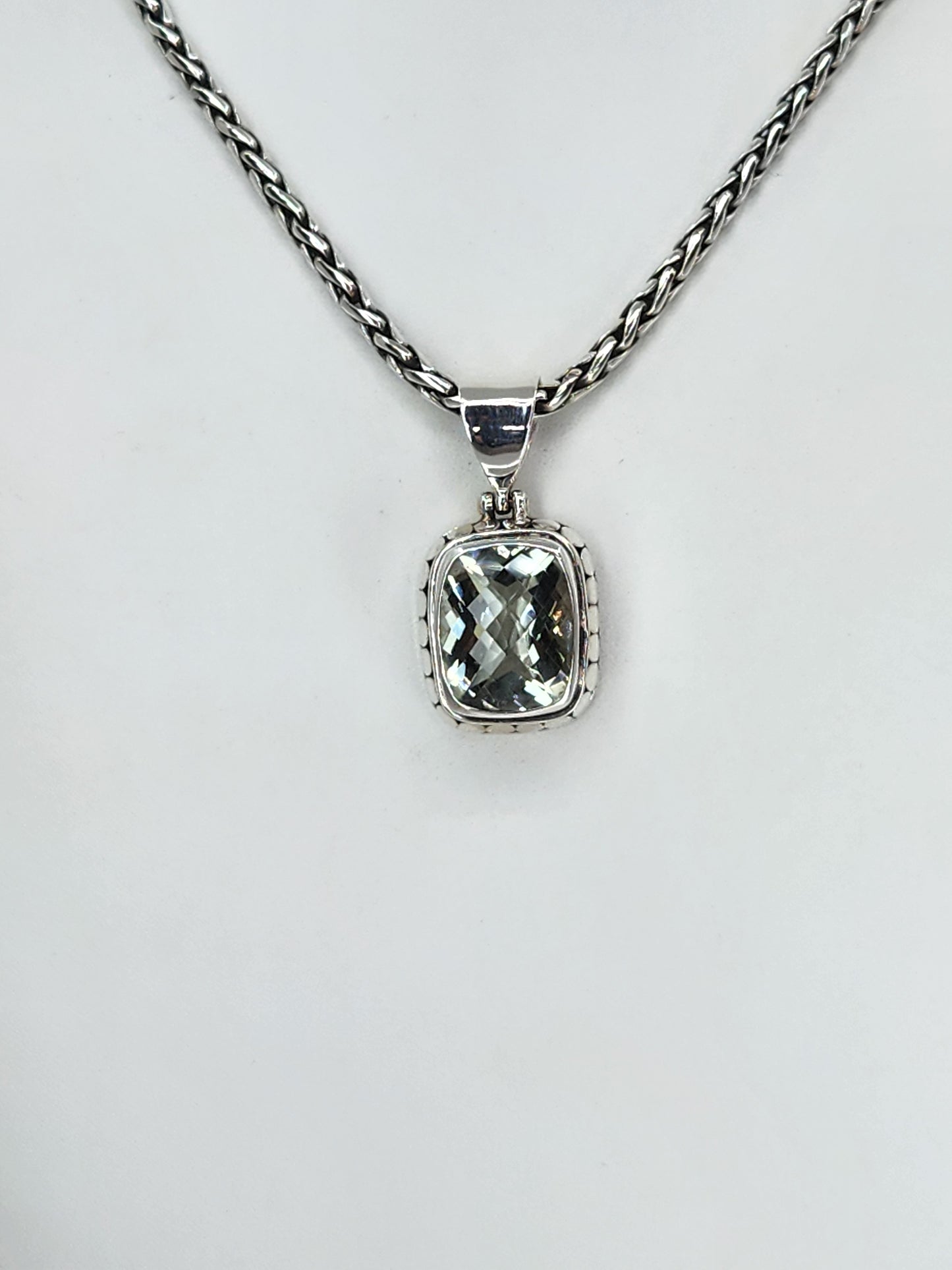 Janice Carson - Green Amethyst Small Rectangle Cut Pendant With Sterling Silver Necklace