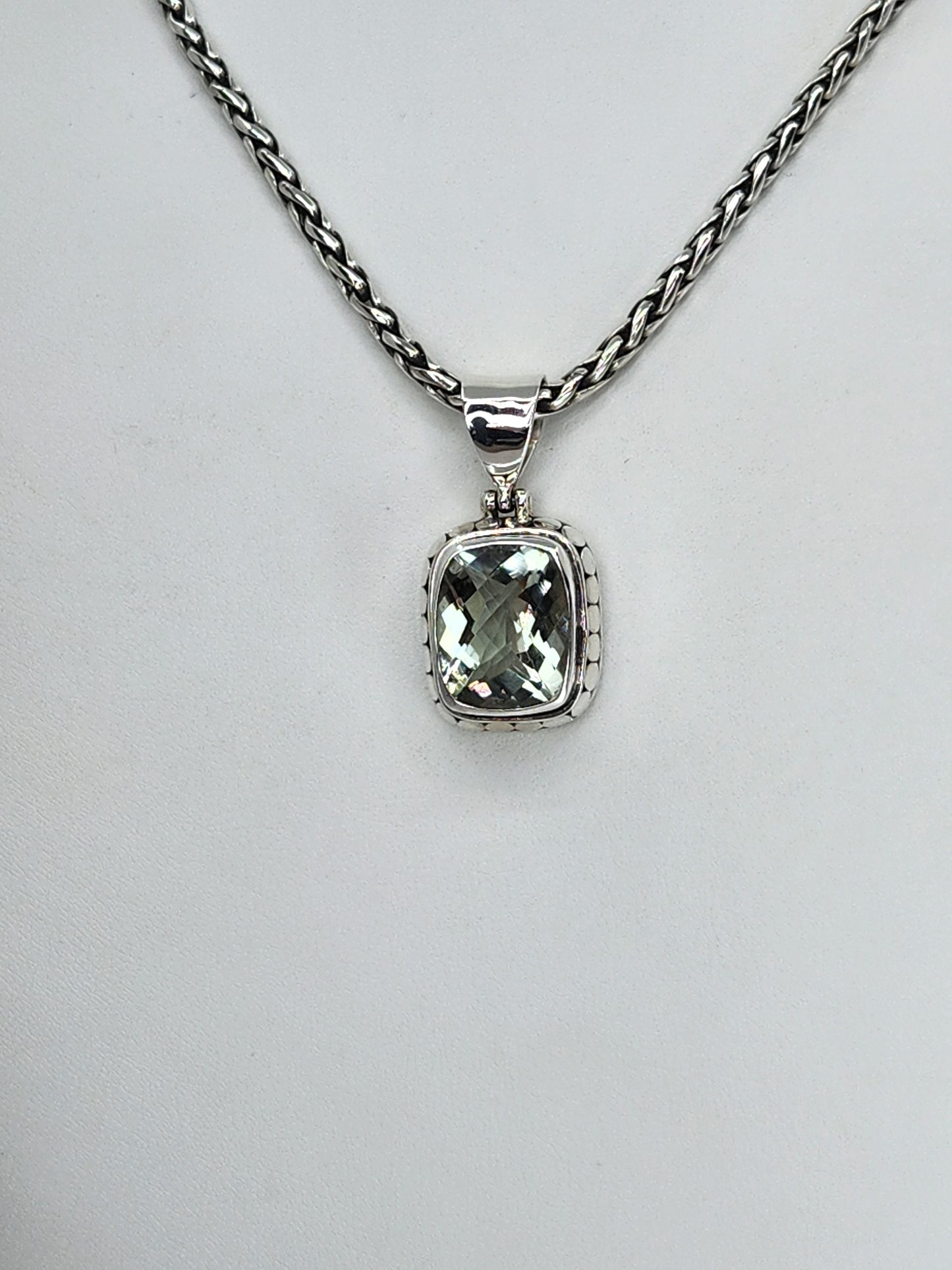 Janice Carson - Green Amethyst Small Rectangle Cut Pendant With Sterling Silver Necklace