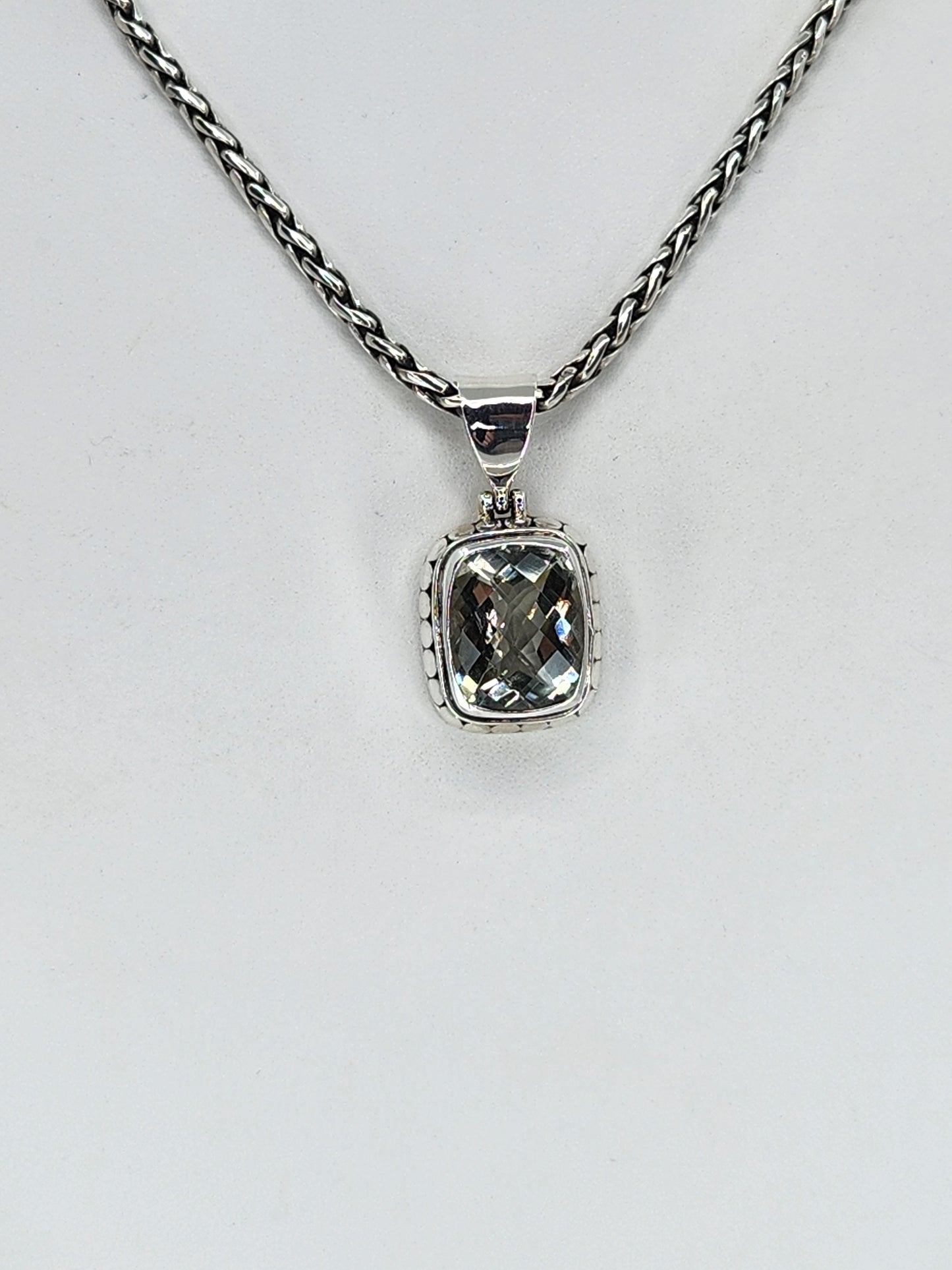 Janice Carson - Green Amethyst Small Rectangle Cut Pendant With Sterling Silver Necklace