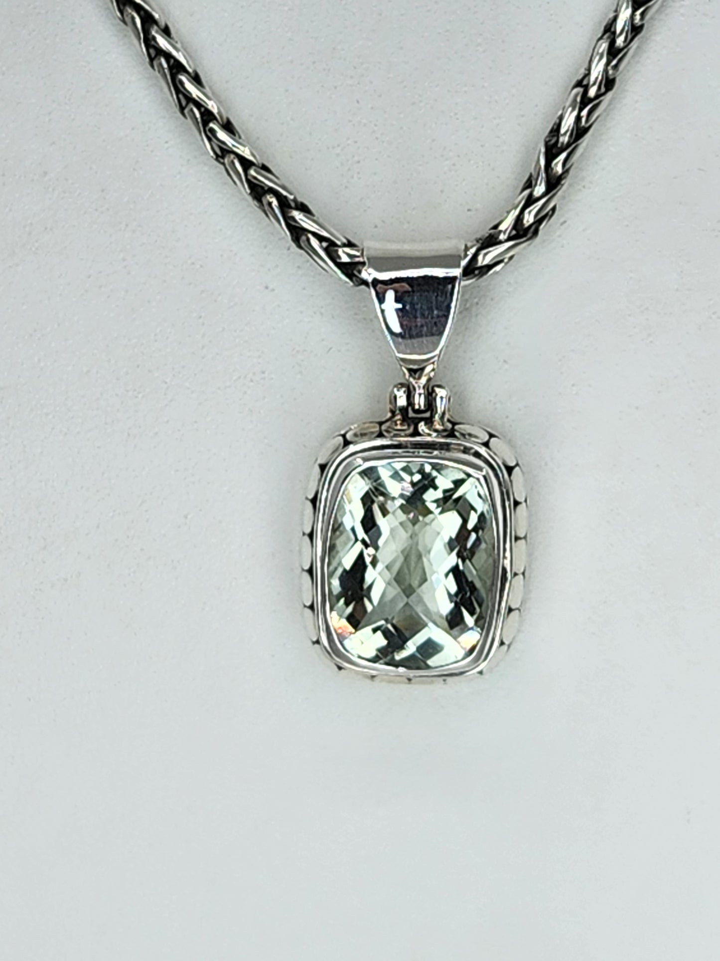 Janice Carson - Green Amethyst Small Rectangle Cut Pendant With Sterling Silver Necklace