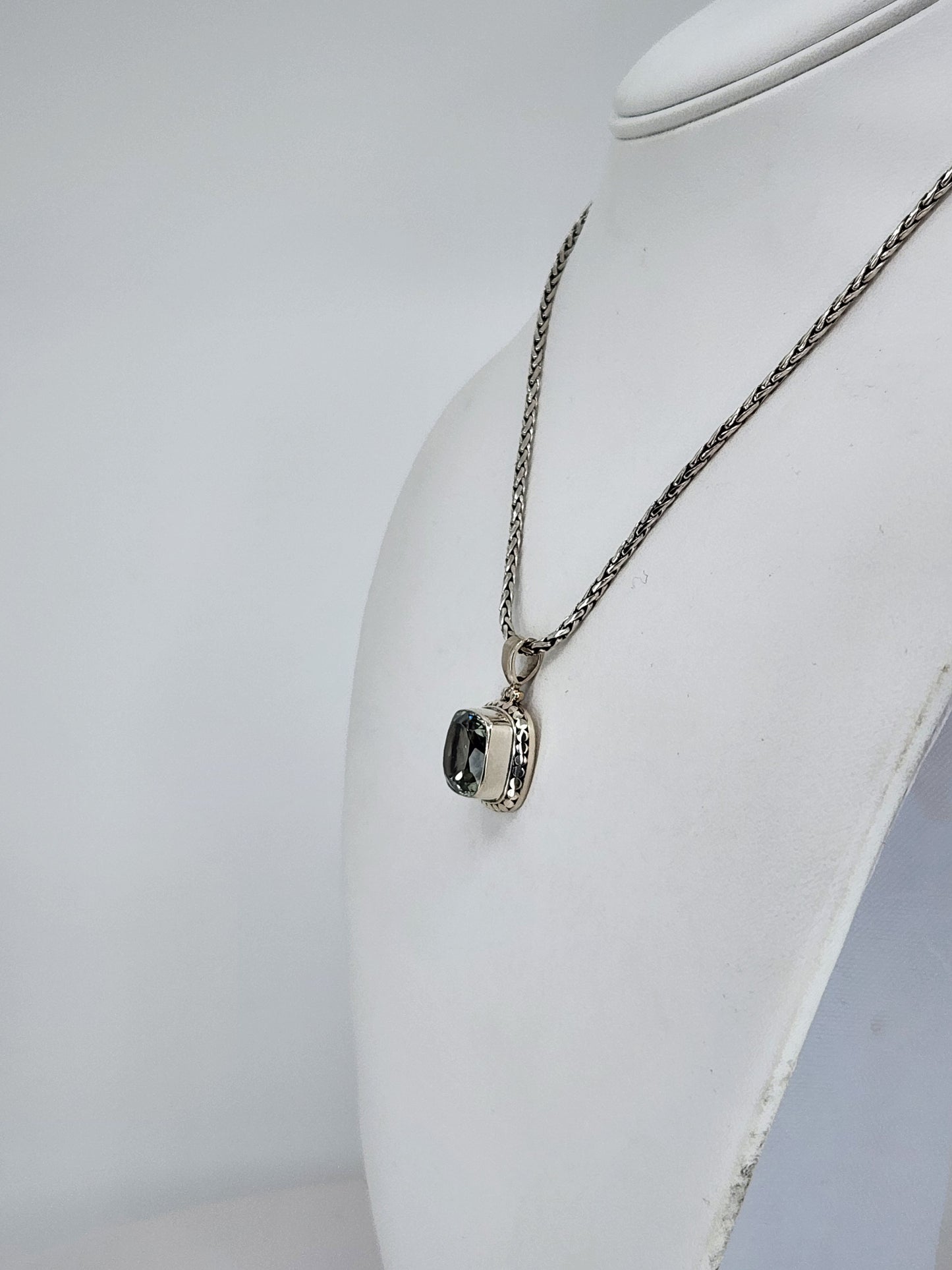 Janice Carson - Green Amethyst Small Cushion Cut Pendant With Sterling Silver Necklace