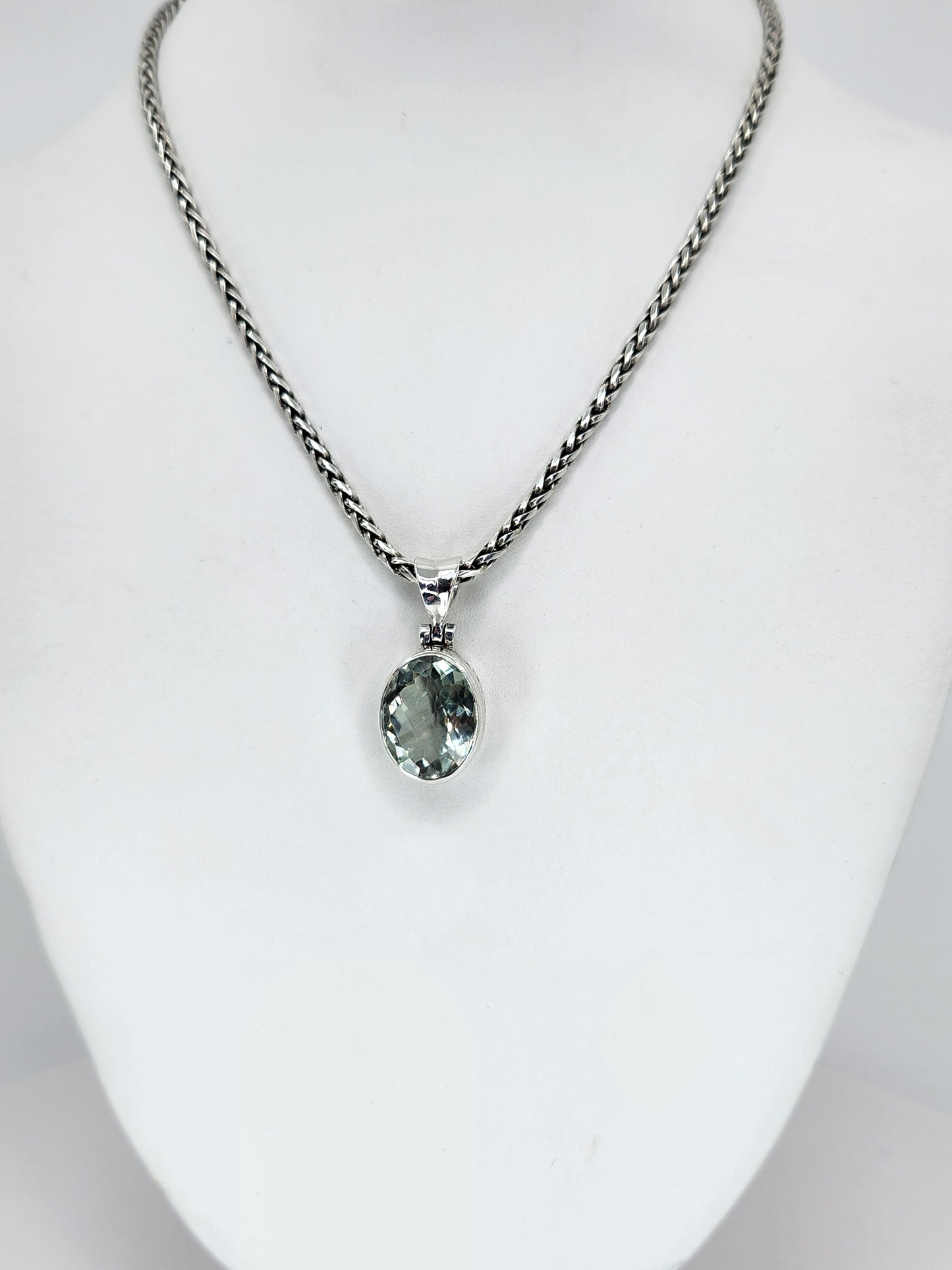 Janice Carson - Green Amethyst Oval Cut Pendant with Sterling Silver Necklace