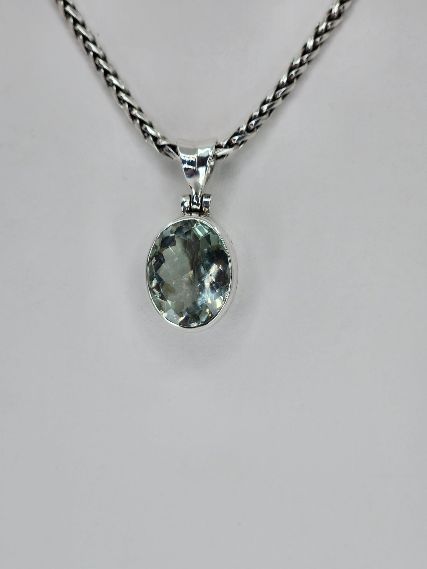 Janice Carson - Green Amethyst Oval Cut Pendant with Sterling Silver Necklace
