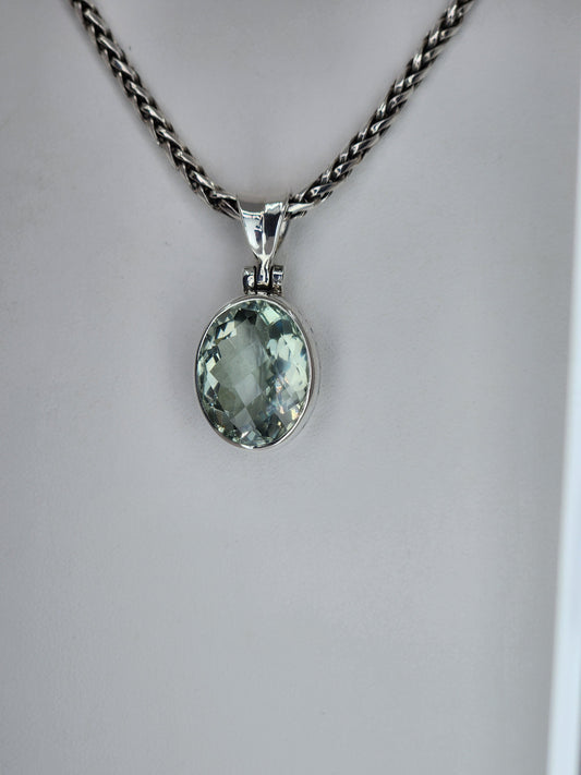 Janice Carson - Green Amethyst Oval Cut Pendant with Sterling Silver Necklace