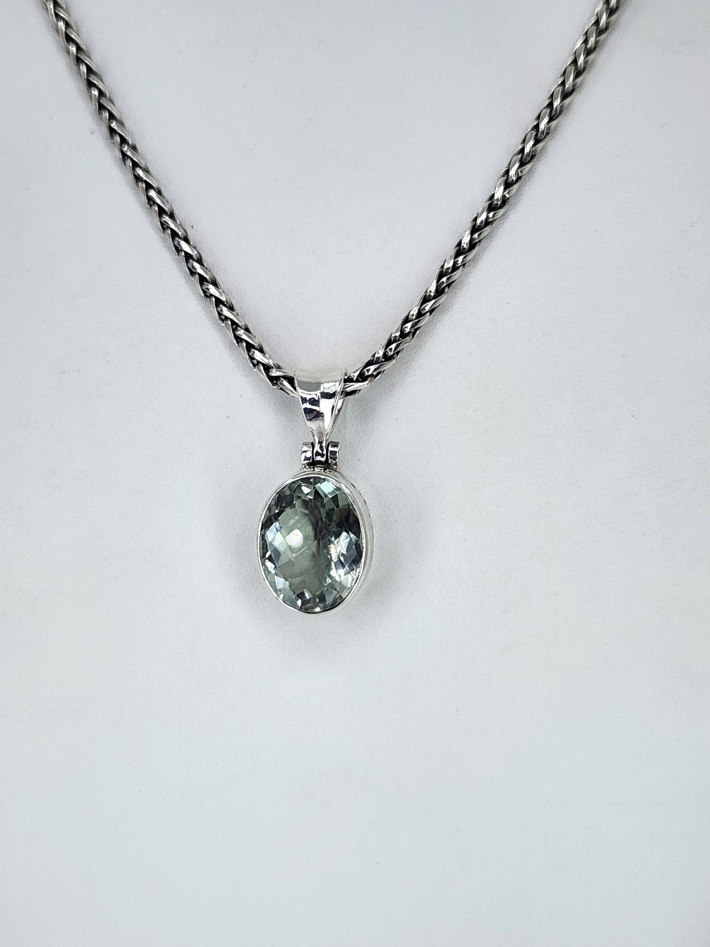 Janice Carson - Green Amethyst Oval Cut Pendant with Sterling Silver Necklace