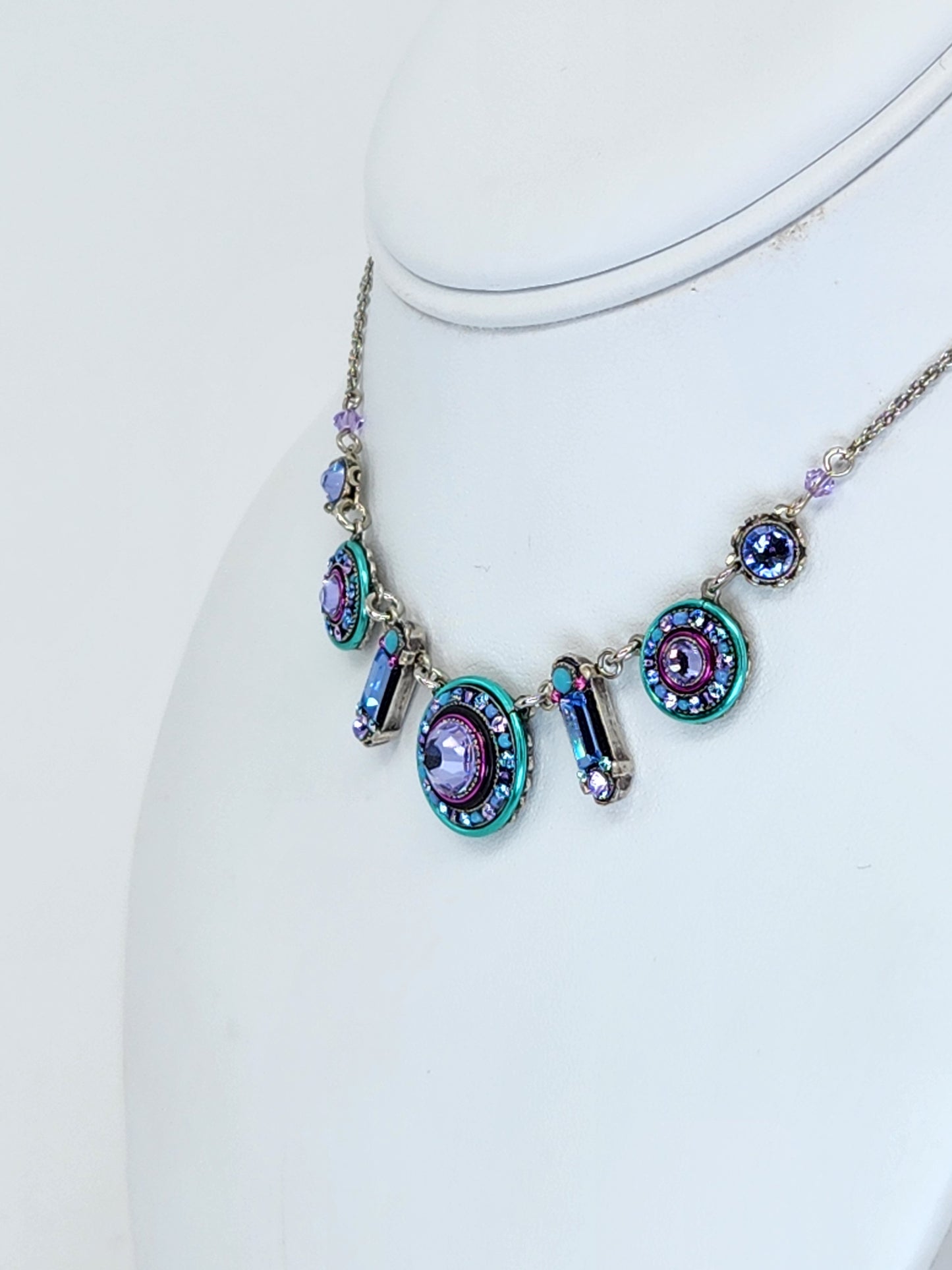 Firefly - Mosaic Necklace in Blue and Purple with Swarovski Crystals