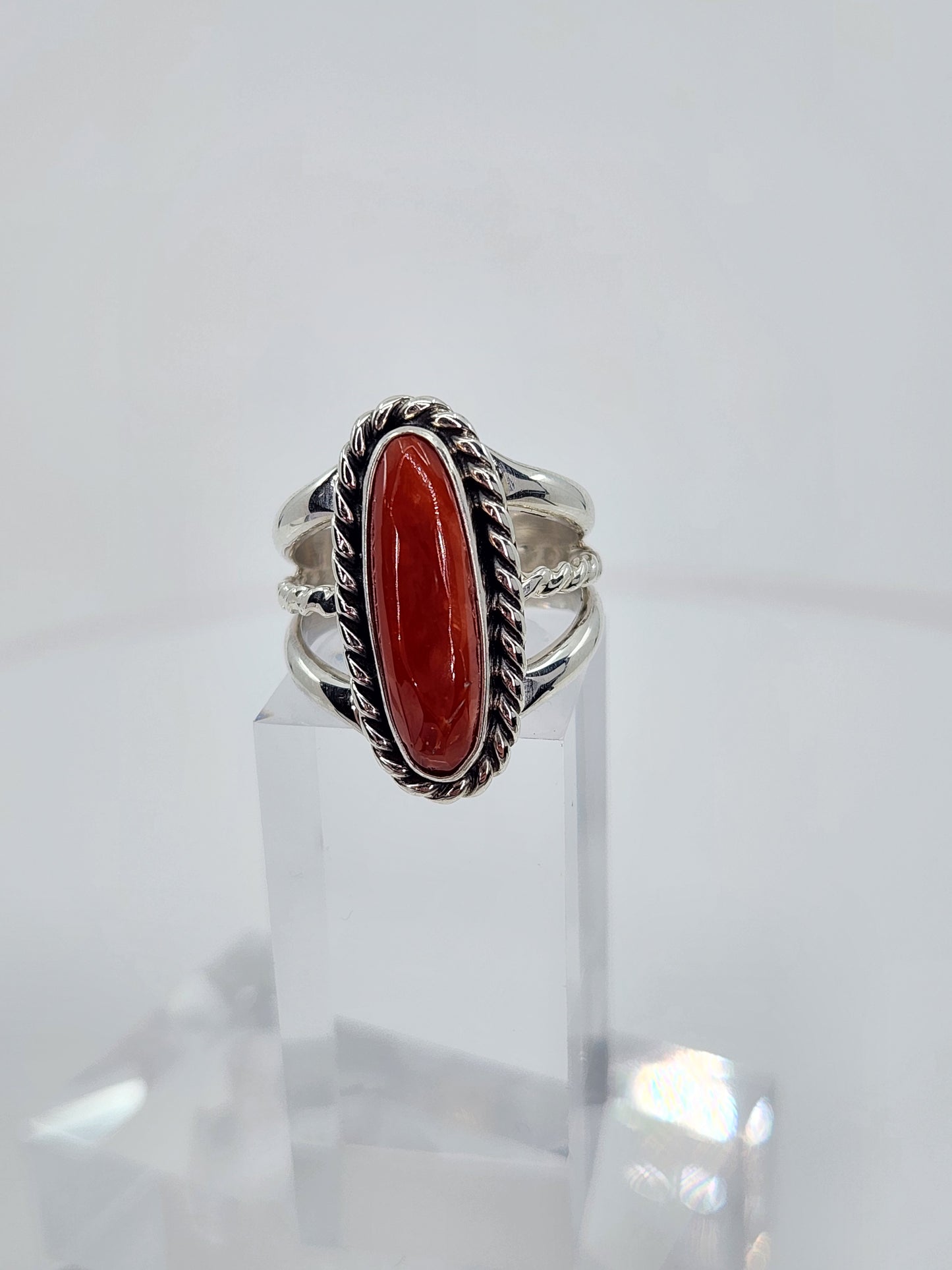 Desert Treasure:  Red Coral Ring , set in Sterling Silver