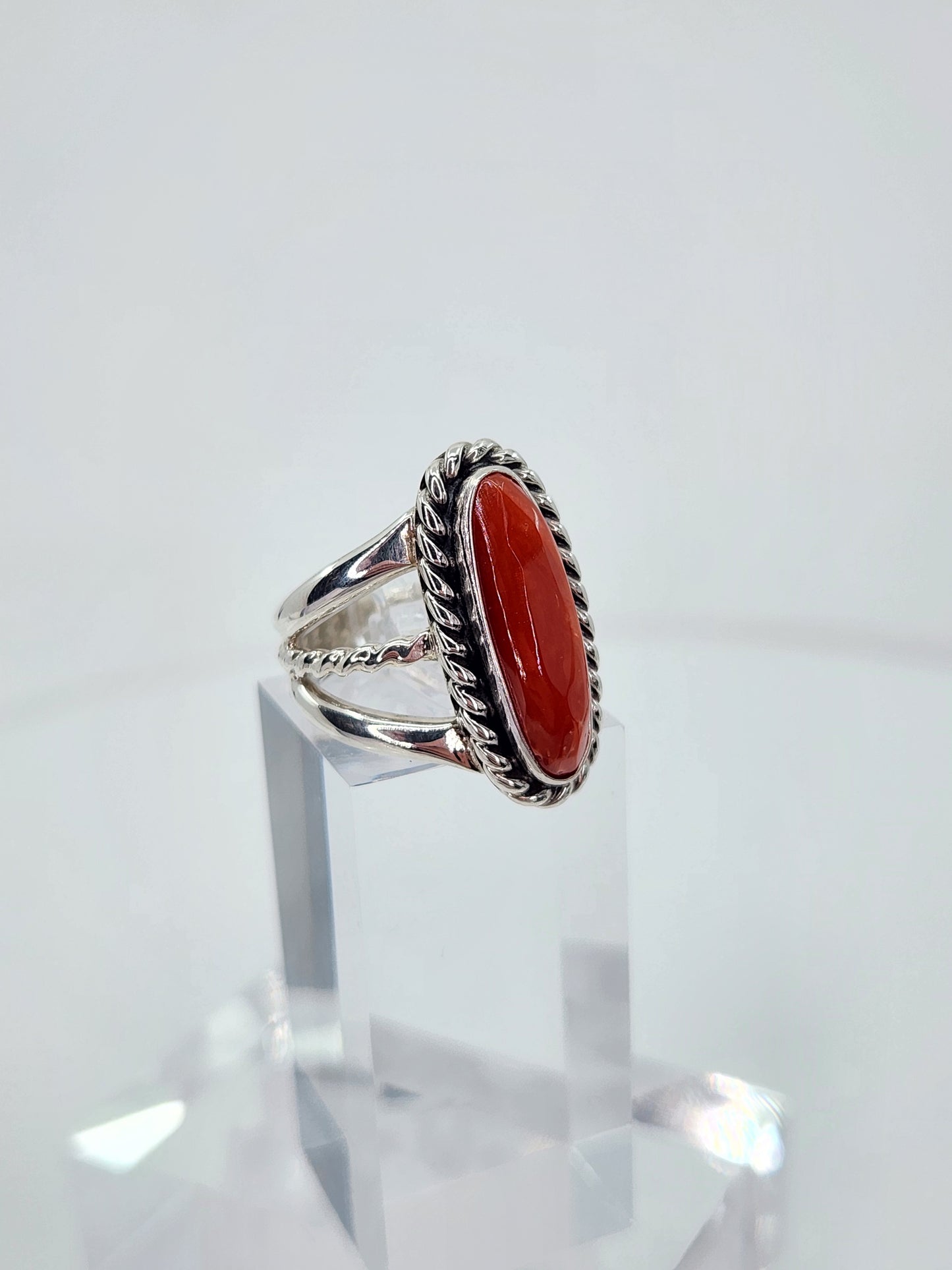 Desert Treasure:  Red Coral Ring , set in Sterling Silver