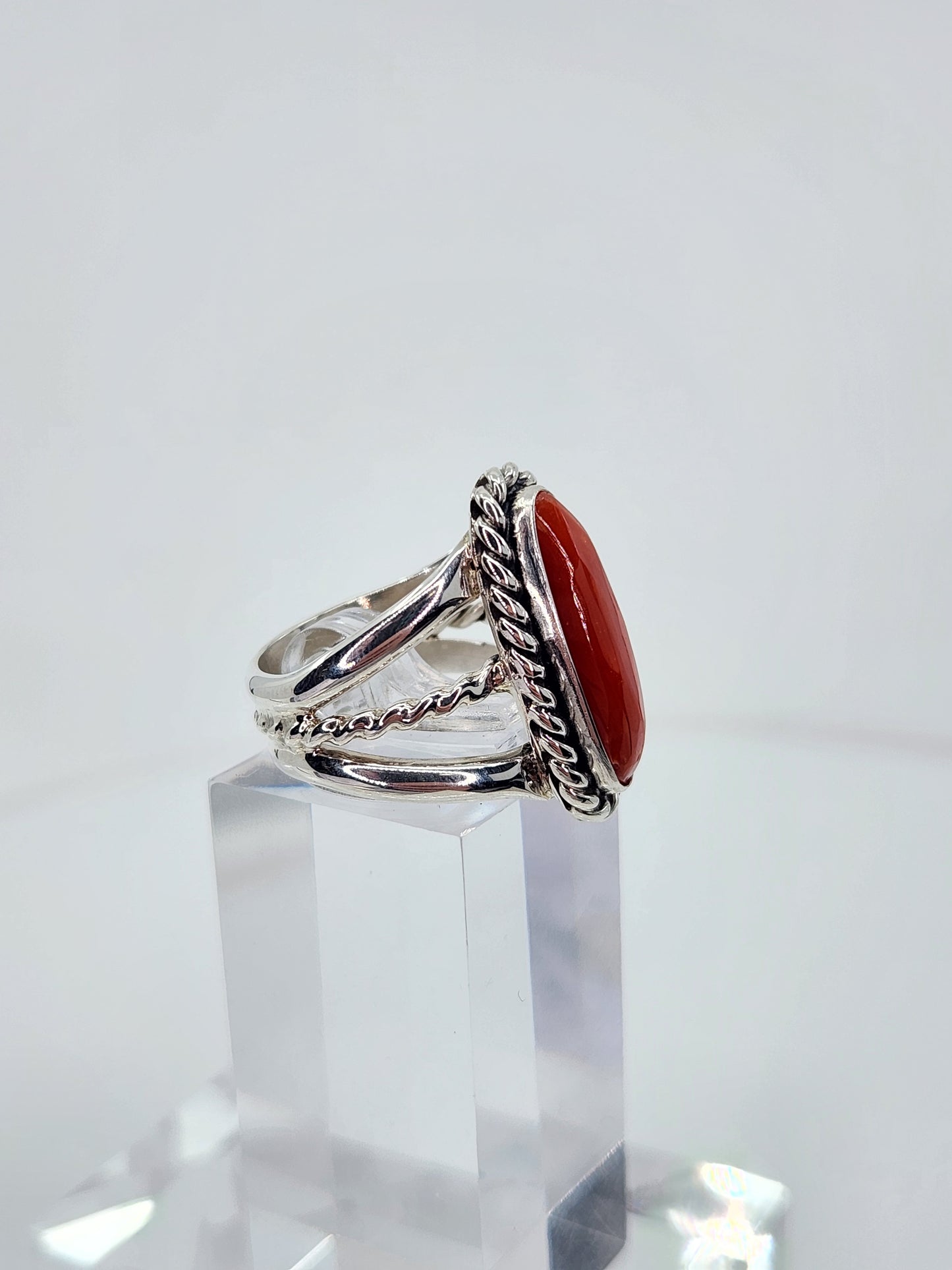 Desert Treasure:  Red Coral Ring , set in Sterling Silver