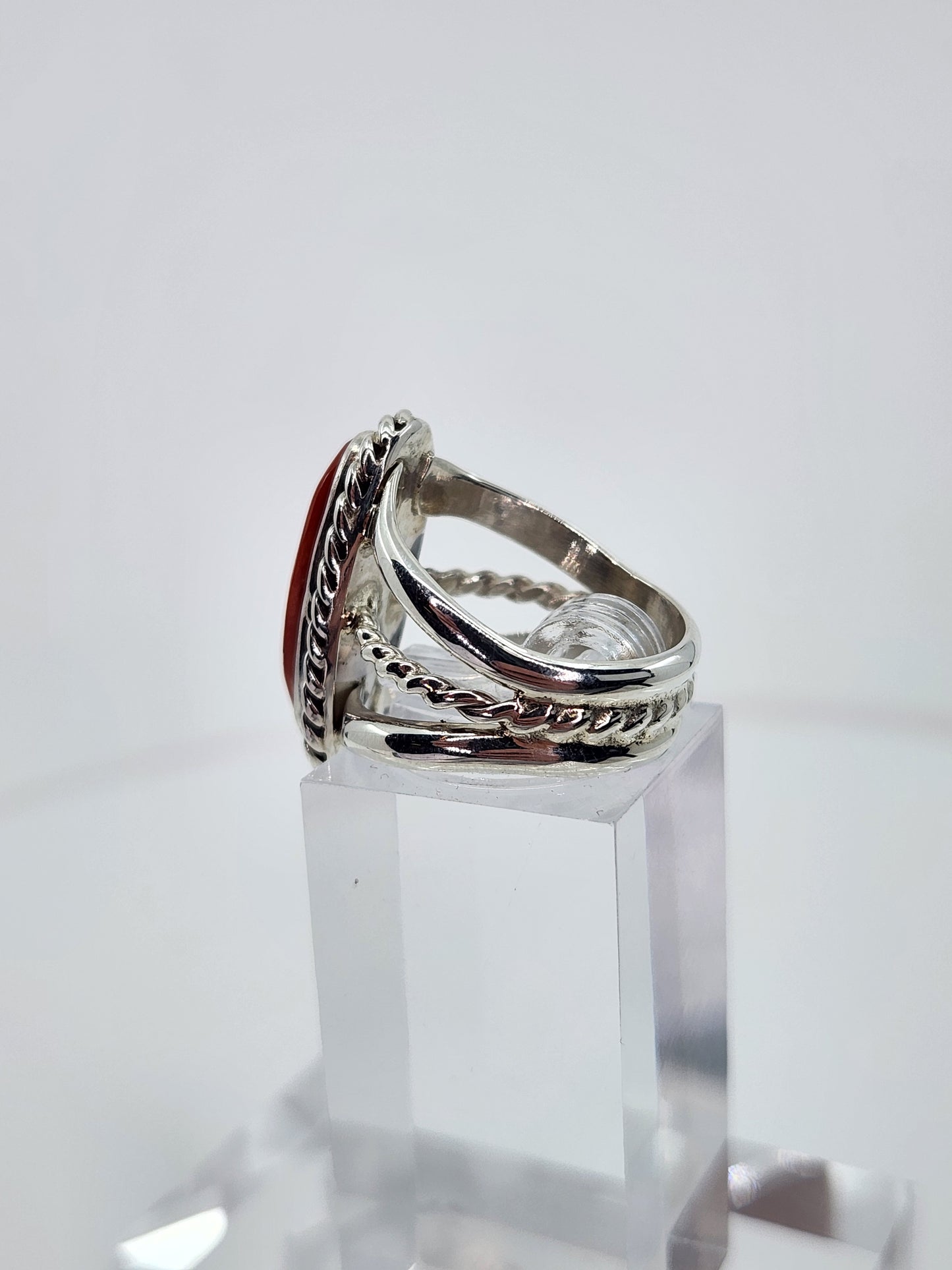 Desert Treasure:  Red Coral Ring , set in Sterling Silver