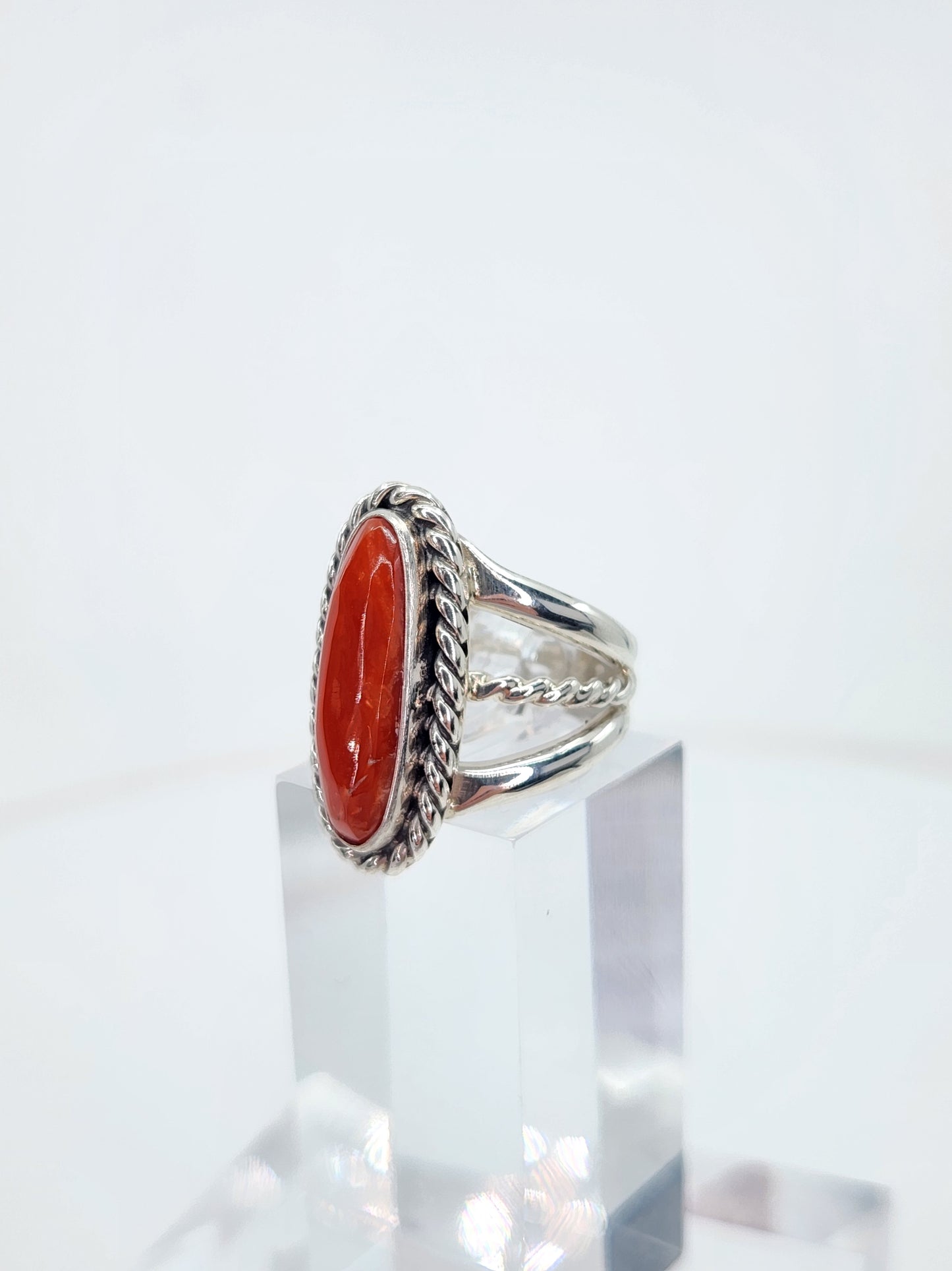 Desert Treasure:  Red Coral Ring , set in Sterling Silver