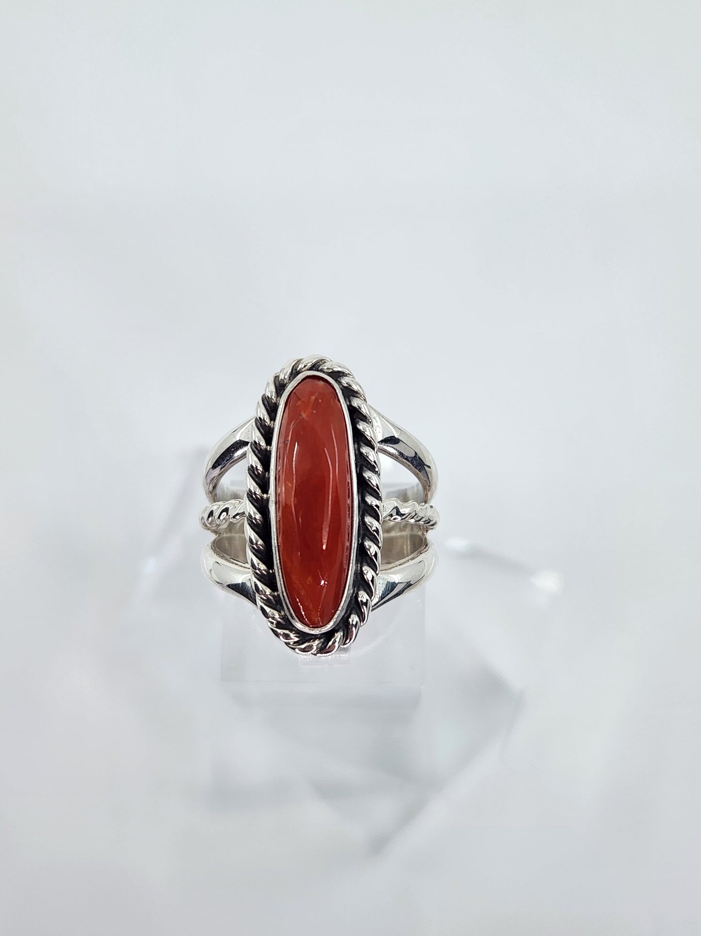 Desert Treasure:  Red Coral Ring , set in Sterling Silver