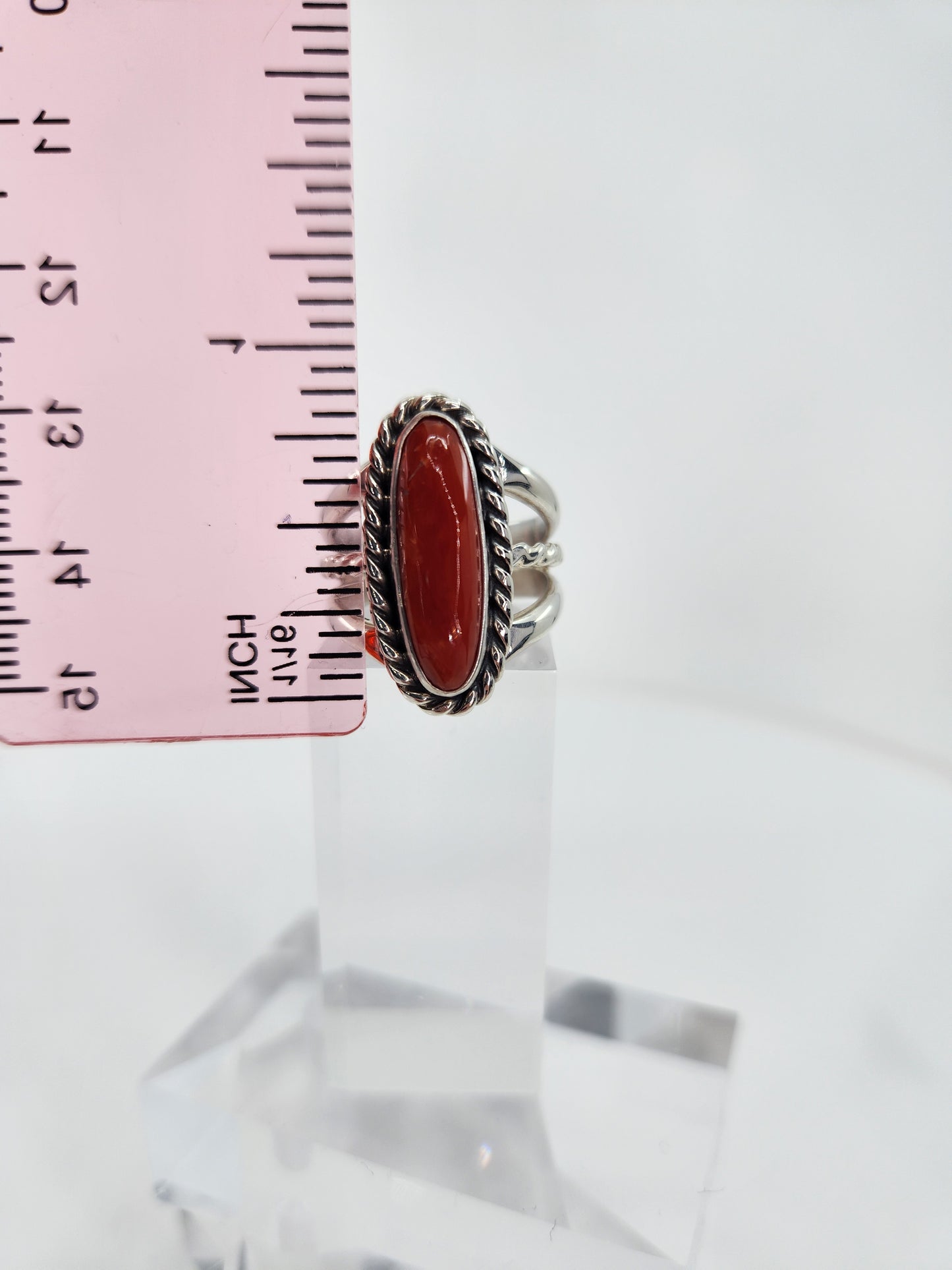 Desert Treasure:  Red Coral Ring , set in Sterling Silver