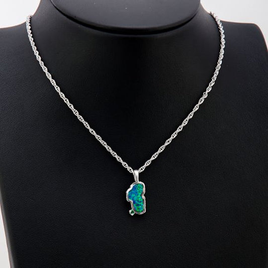 Lake Tahoe Medium Opal / Emerald Sterling Silver Necklace