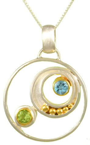 Sterling Silver and 22K Gold Vermeil Pendant with Baby Blue Topaz and Peridot