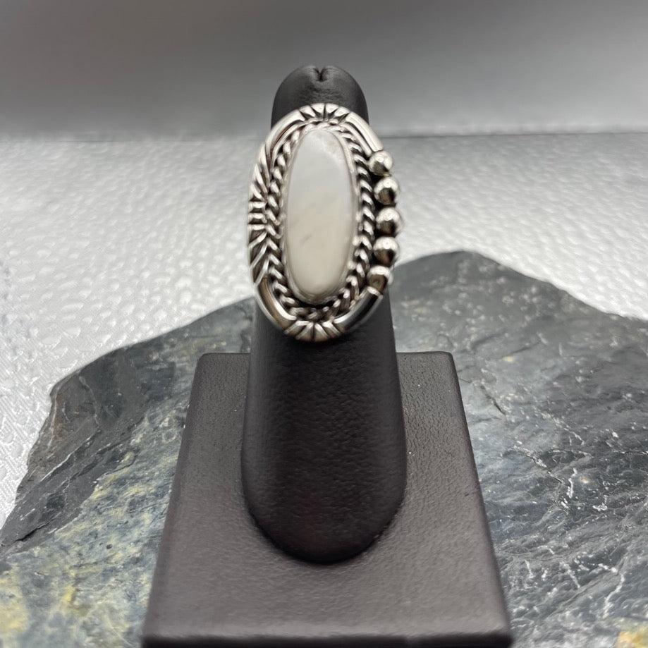 Desert Treasure: White Oval Stone set in Sterling Silver Ring