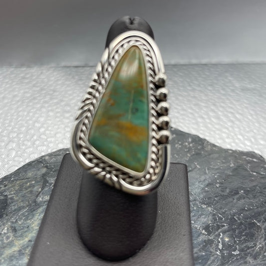 Desert Treasure:  Green  Turquoise Triangle Sterling Silver Ring