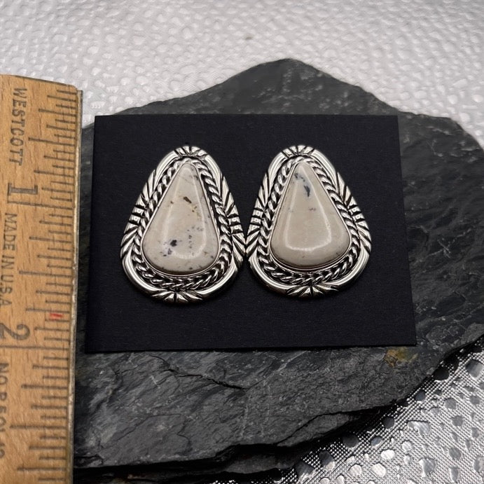 Desert Treasure: White Buffalo Stone Earrings set in Sterling Silver [One-Of-A-Kind]