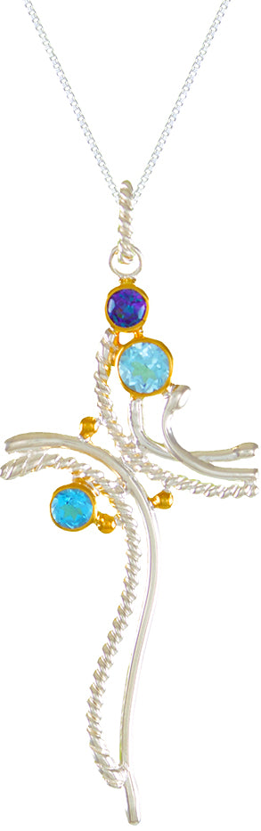 Michou Cascade Waterdance Droplets - Sterling Silver and 22K Gold Vermeil Pendant with Baby Blue Topaz