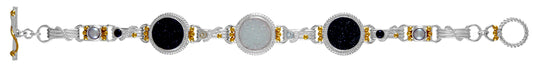 Sterling Silver Bracelet with White Topaz, Black Druzy, White Freshwater Pearl, Onyx and Aurora Druzy