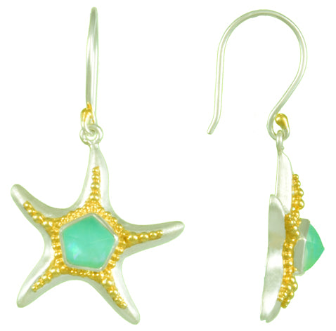 Sterling Silver Earring with Amazonite + checkerboard cut crystal quartz+ Mother of Pearl