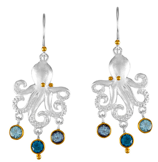 Sterling Silver Earring with Baby Blue Topaz and Sky Blue Topaz
