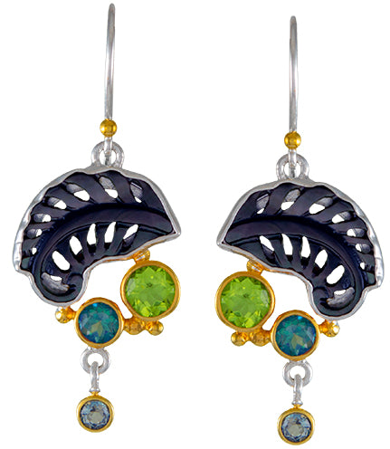 Sterling Silver Earring with Black Mother of Pearl, Peridot, Delicous Topaz and Envy Topaz