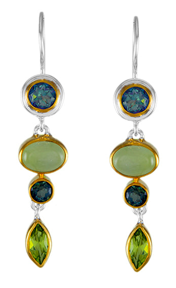 Sterling Silver Earring with Delicous Topaz, Prehnite, Envy Topaz and Peridot