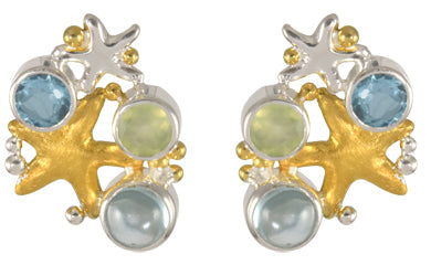 Sterling Silver Earring with Delicous Topaz, Prehnite and Sky Blue Topaz