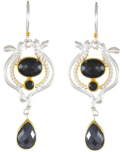 Sterling Silver Earring with Hematite, Hematite + Lemon Quartz and Envy Topaz