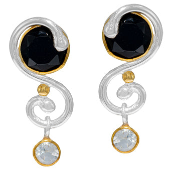 Sterling Silver Earring with Onyx and White Topaz