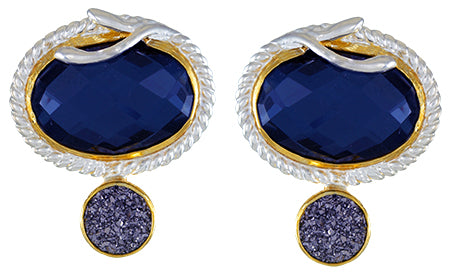 Sterling Silver Earring with Silver plated Druzy and Hematite + White Quartz Crystal