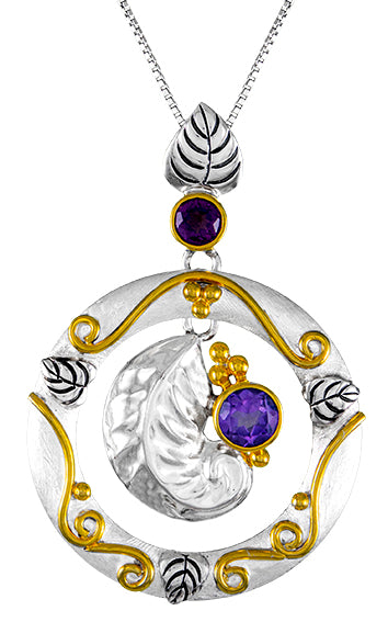 Sterling Silver Pendant with African Amethyst and Rhodolite Garnet