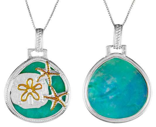 Sterling Silver Pendant with Amazonite +l quartz+ Mother of Pearl