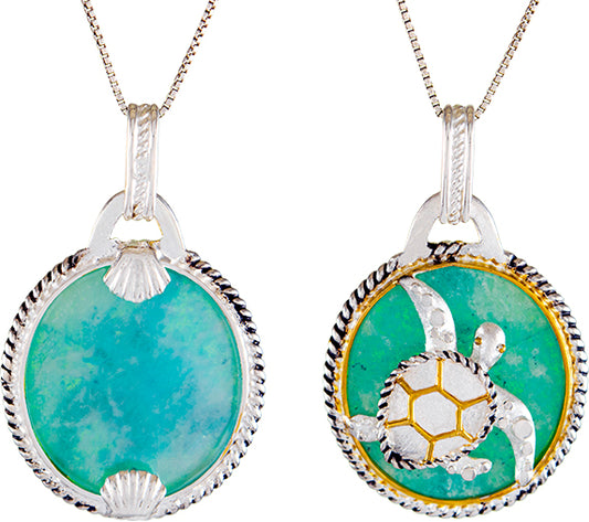 Sterling Silver Pendant with Amazonite +quartz+ Mother of Pearl
