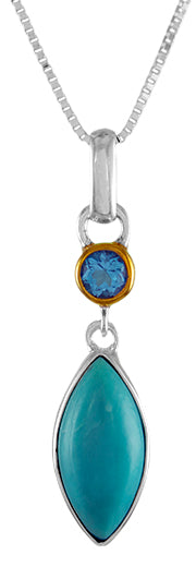Sterling Silver Pendant with Baby Blue Topaz and Turquoise