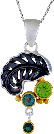 Sterling Silver Pendant with Black Mother of Pearl, Peridot, Delicous Topaz and Envy Topaz