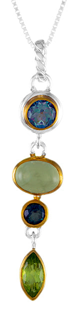 Sterling Silver Pendant with Delicous Topaz, Prehnite, Envy Topaz and Peridot