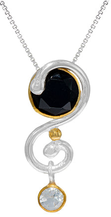 Sterling Silver Pendant with Onyx and White Topaz