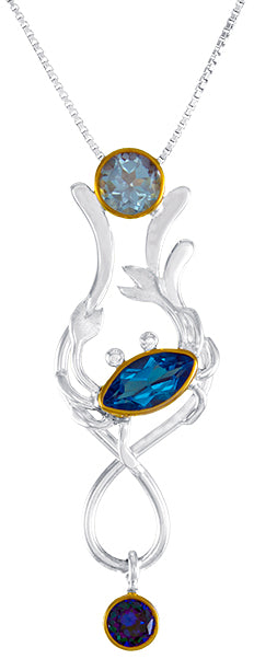 Sterling Silver Pendant with Sky Blue Topaz, Baby Blue Topaz and Trendy Solo Topaz