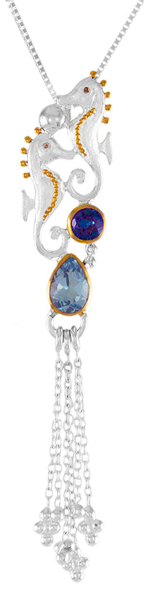 Sterling Silver Pendant with Trendy Solo Topaz and Sky Blue Topaz