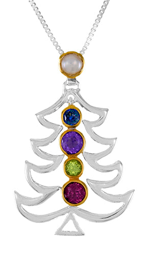 Sterling Silver Pendant with White Freshwater Pearl- Trendy Solo Topaz- Amethyst- Peridot and Rhodolite Garnet