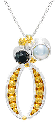 Sterling Silver Pendant with White Freshwater Pearl and Onyx