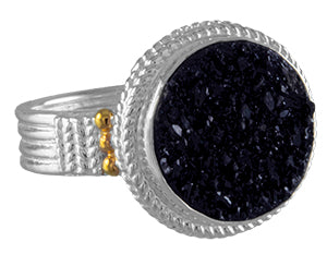 Sterling Silver Ring with Black Druzy