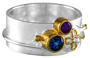 Sterling Silver Ring with Trendy Solo Topaz and African Amethyst
